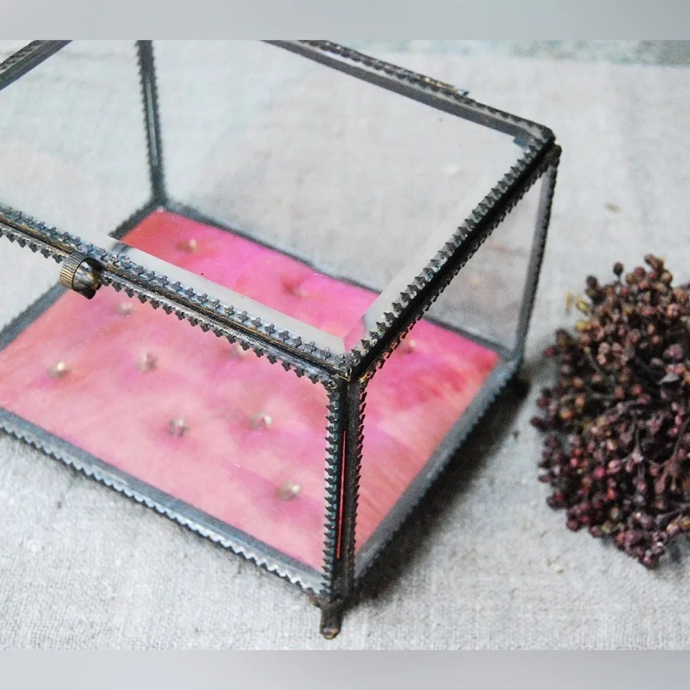 Anthropologie Velvet Lined Glass Jewelry Box NIB